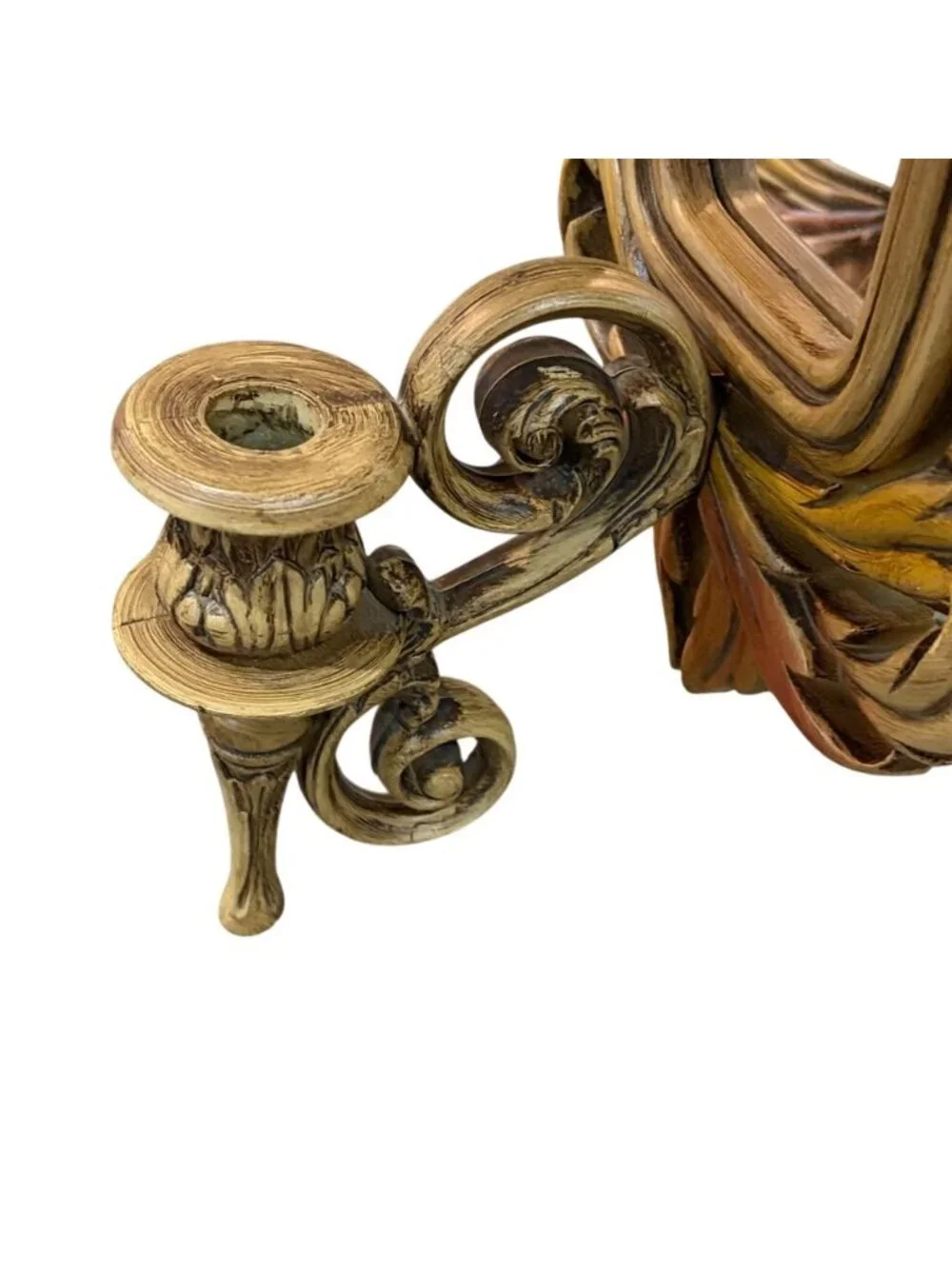 Vintage 80s Burwood Homco Brown Leaf Mirrored Wall Sconce Candle Holder